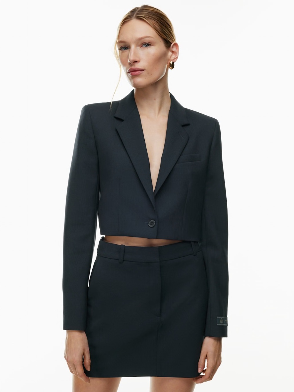 NWOT Aritzia Babaton Black Wool Suiting Cropped Blazer Sz S